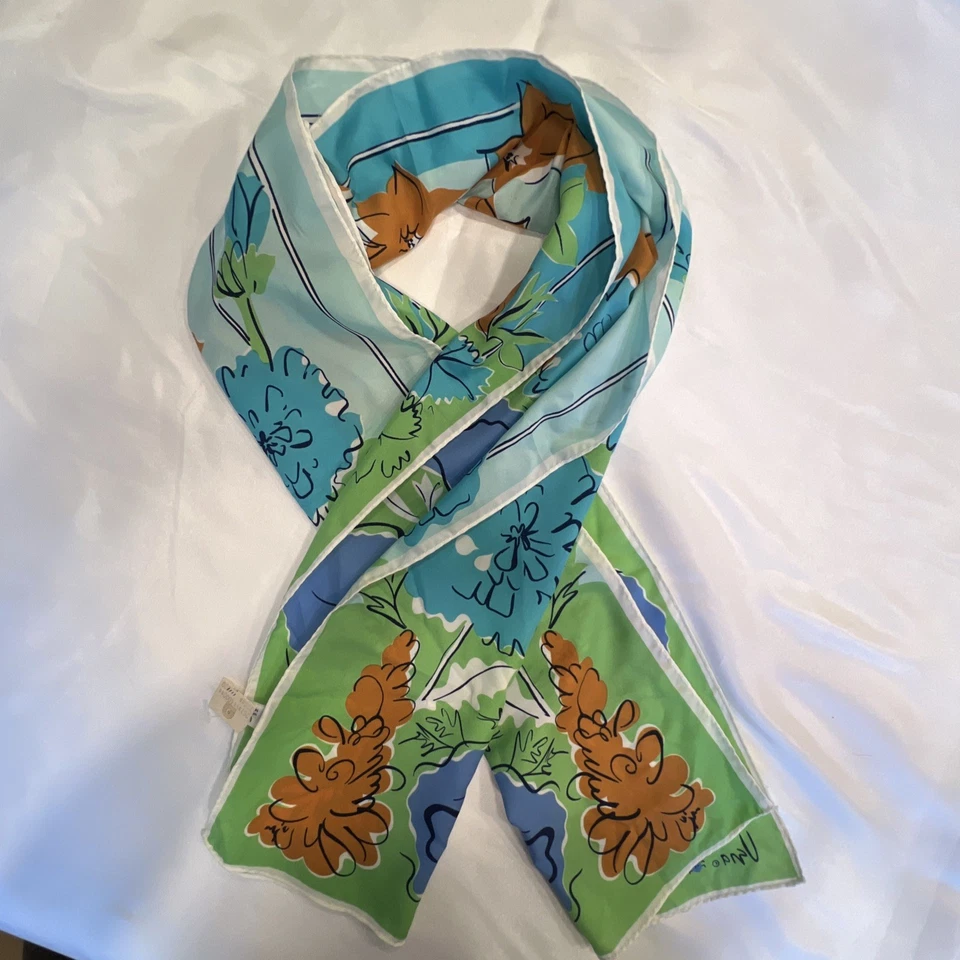 Винтажный VERA цветочный дизайн длинный прямоугольник шарф шеи головы волосы новый с Ярлыками без дыма  - Изображение 1 из 4