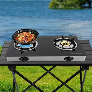 Nuovo Stufa a Gas Portatile Accensione Auto GPL 2 Fuochi Piano Cottura 2,5KW/h Nero - Foto 1 di 14