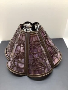 Antique purple slag glass & bronze floral design chandelier for repair or parts - Picture 1 of 10