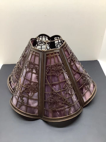Antique purple slag glass & bronze floral design chandelier for repair or parts Cover