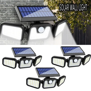 Solar Security Light Outdoor 3 head 74 LED Motion Sensor Waterproof Floodlight - Picture 1 of 16