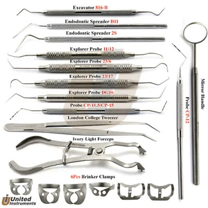 Endodontic Pulpotomy Surgery Set Kit Spreader Probe Excavator Rubber Dam Clamp - Picture 1 of 14