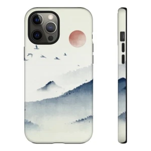 Mountain Sky Cell Phone Case - Blue Watercolor Ink Japanese Style Print - Gift - Picture 1 of 48