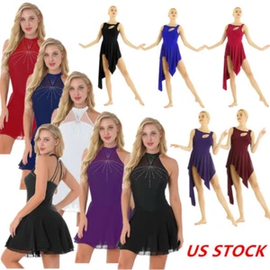 Women's Rhinestone Ballet Tutu Dresses Leotard Figure Ice Skating Dancewear - Picture 1 of 90
