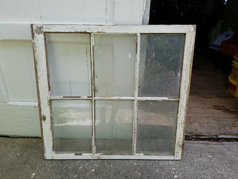 Vintage Farmhouse old wood window sash 6 pane picture frame 29 3/4  x 32 1/2 Cover