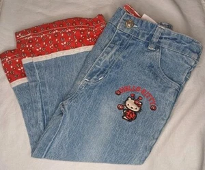 Hello Kitty Ribbon Flare Hem Crop Denim Jeans Sz 6 Sanrio Verycute - Picture 1 of 5