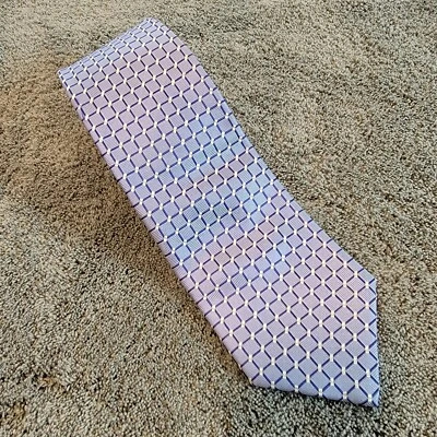 DORMEUIL Men's Silk XL Necktie ITALY Luxury Geometric Blues/White - Image 1 of 4