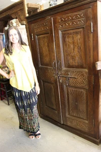 Boho Chic Gypsy Hippy Black Broomstick Skirt Green Tunic MIX MATCH SM 2Pc Set 