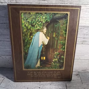 Targa legno vintage stampa lenticolare 3D Gesù che bussa alla porta Giovanni 8:12 - Foto 1 di 9