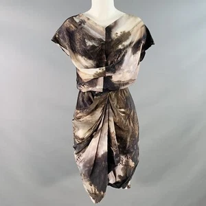 Vestido midi ALLSAINTS talla 2 marrón beige seda tapiz drapeado cuello en V - Imagen 1 de 7