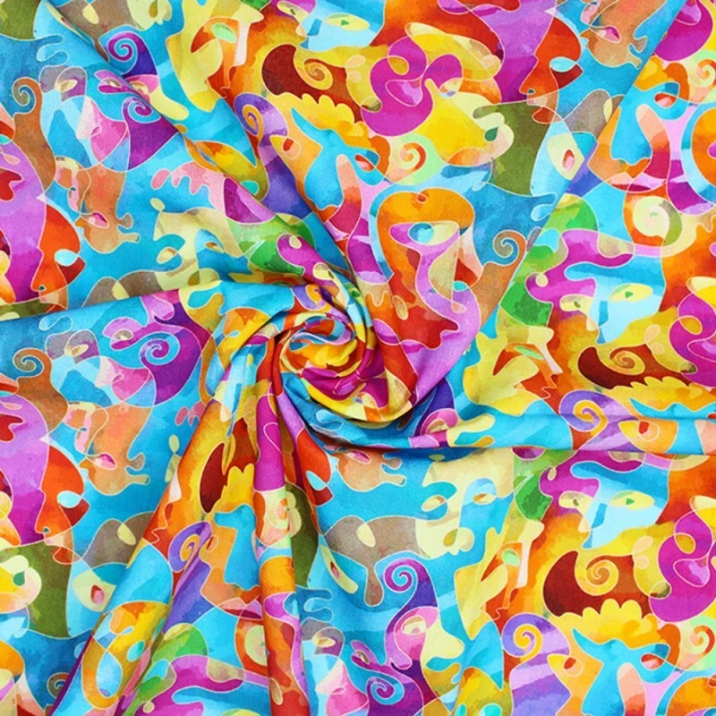 100% Cotton Fabric Little Johnny Cubist Faces Rainbow Abstract Illusion