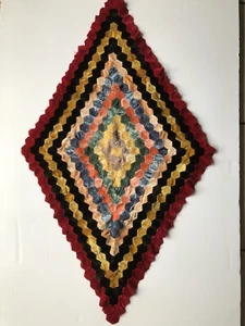 Antique Velvet Hand Stitched Pieced Diamond Partial Quilt Top Unfinished - Picture 1 of 18