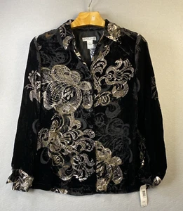 Vintage Pendleton Black Velvet Blouse Womens Size Large Petite Gorgeous NWT $160 - Picture 1 of 14