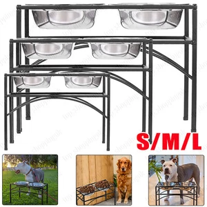 Elevated Raised Pet Dog Feeder Double Bowl Stainless Steel Pet Food Water Stand - Picture 1 of 15