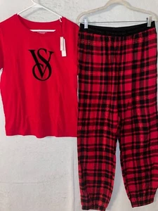 Victoria Secret Cotton Flannel pajama set pink lounge tee jama S L XL women's - Picture 1 of 20