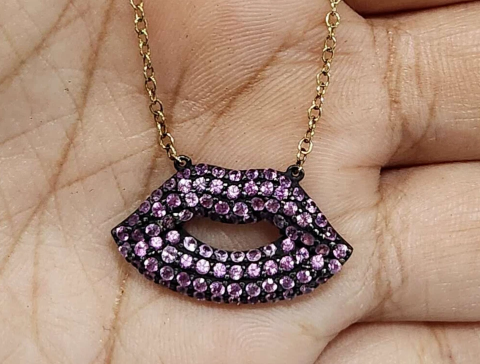 Rarezas Oro Sólido 14K Brodie Labios Zafiro Rosa 1.63ct Con Collar de Cadena 18" Foto 1 de 4
