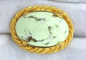 Broche alfiler chapado en oro cabujón con cabina de gemas ovalado crisoprasa limón crisoprasa EBS8652 - Imagen 1 de 2