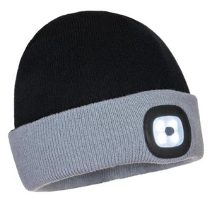 Portwest B034 Beanie Mütze Wintermütze Strickmütze LED Licht USB, Schwarz/Grau - Bild 1 von 2