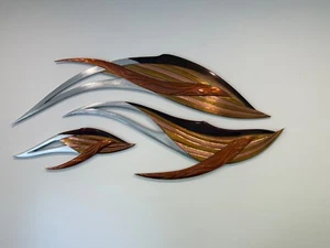 Whales original 3 piece artwork in mixed metal on hardwood with hanging Brackets - Picture 1 of 2