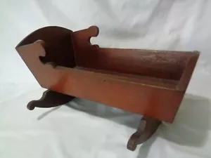 Old Primitive Wooden Cradle Original Red Paint Cut Nails Dovetailed 14.5 in - Picture 1 of 12