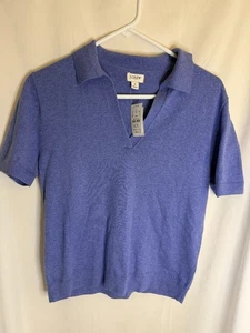 NWT J Crew  blue Cotton & Cashmere Sweater sz S collared short sleeve Polished - Picture 1 of 4