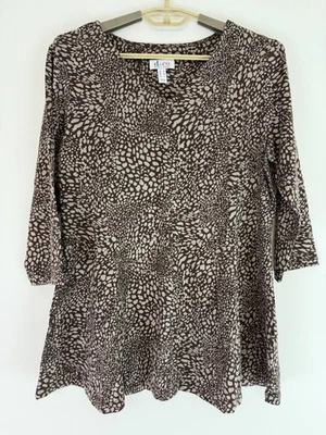 Denim & Co. Animal Print 3/4 Sleeve V-Neck Fit Flare Tunic Top Brown/Stone Sz M - Image 1 of 4