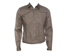 Gucci Brown Horsebit Print Long Sleeve Button Slim Collar Shirt Mens Sz 43/17 - Picture 1 of 12