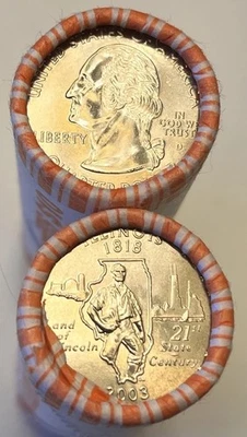 2 Rolls 2003-D Illinois State Quarters Bank Wrapped - See Description - Image 1 of 3