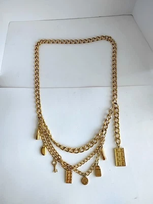 CINTURA ELIZABETH ARDEN PUERTA ROJA Chapado en Oro EE. UU. 39" Cadena Cinturón Dijes Años 80 Foto 1 de 4