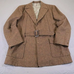 Vintage Martinelli Blazer Jacket Mens Large Brown Tweed Belted Made USA 50s - Picture 1 of 15