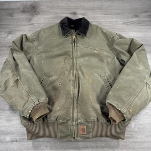 Vintage Carhartt Santa Fe Jacket Very Distressed Green Olive J14 LOV Size Large - Bild 1 von 12