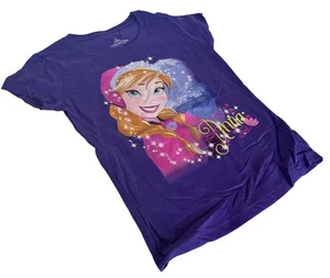 Disney Parks Girls Frozen Anna Graphic Purple Short Sleeve Shirt Size Large - Picture 1 of 3