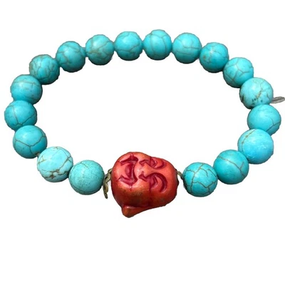 Turquoise Howlite Tibetan Bead Bracelet  Calm Stress Reliever & Fashion Slip On - Image 1 of 3