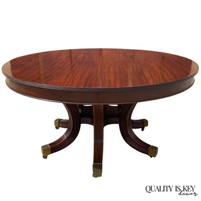 Antigua mesa de banquete de comedor redonda de caoba regencia inglesa con 6 hojas Foto 1 de 4