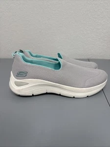 Skechers Ladies' Arch Comfort Athletic Slip On Shoe Gray / Teal 56126 Size 9 - Picture 1 of 11