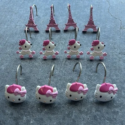 Sanrio Hello Kitty Bonjour Paris Eiffel Tower Poodles Shower Curtain Hooks   - Image 1 of 2