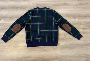 Vintage Polo Ralph Lauren Tartan Plaid Green Sweater RRL Tweed Leather Elbow Size XL - Bild 1 von 8