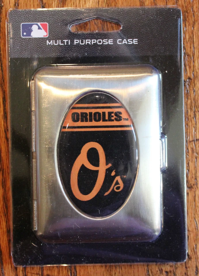 Carteira prata Baltimore Orioles estojo de cigarro metal beisebol licenciado pela liga principal de beisebol - Imagem 1 de 1