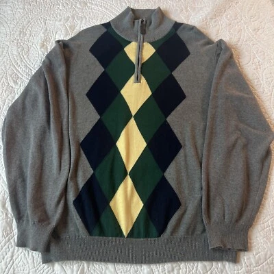 Weatherproof Mens Size XL Argyle Sweater Grey Multicolor 1/2 Zip Pullover EUC - Image 1 of 4