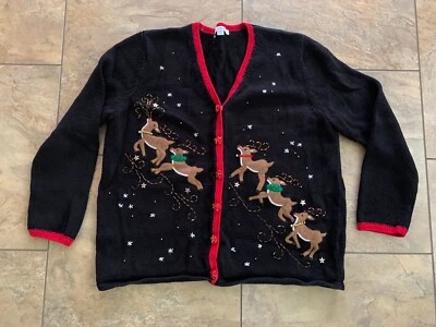 Suéter Mercer Street Studio Reno Feo Navidad A Presión Frontal Cuentas Mediano Foto 1 de 4