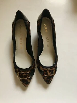 ANNE KLEIN Women’s Shoes Black Brown Shiny Gold Buckle Leather Upper Size 7M - Image 1 of 3