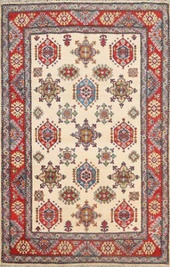 Geometric Super Kazak Oriental Area Rug Hand-Knotted Wool 4x6 Kitchen Carpet - Picture 1 of 12