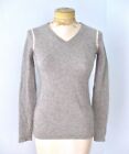 Varia Zioni heather gray 100% cashmere v-neck sweater pink stripe trim S