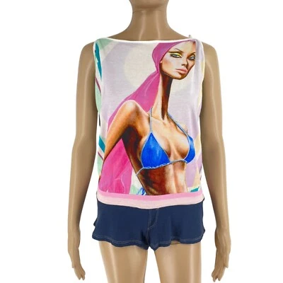 CUSTO Mujeres Mono Sin Mangas De Impresión Gráfica Blanco Talla 0 - XS - Imagen 1 de 4