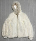 White Fur Jacket Rabbit Ilyse Furs Steven David Vintage Hooded Zip Up Size Xs/S