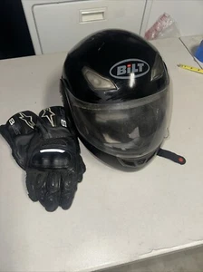 Bilt Motorcycle Helmet Gloss Black Full Face Shield Adult size XXL+ Gloves XXL - Picture 1 of 13
