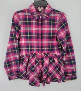 Sundance Top Womens Small Pink Plaid Flannel Peplum Hem Button Up Boho Southwest - Picture 1 of 7