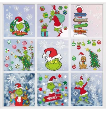 Grinch Ventana Coche Oficina Aula Se Adhiere Doble Cara Copo de Nieve Navidad Foto 1 de 4