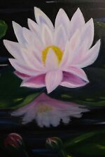 Original Oil Painting Lotus Flower in Water Floral Art Water Landscape Nature Wa