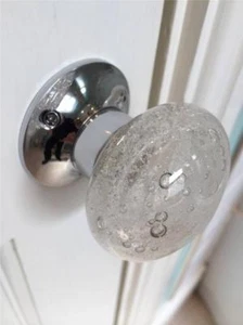 BEAUTIFUL PAIR OF LARGE BUBBLE GLASS MORTICE DOOR KNOBS HANDLES,CHROME,VINTAGE * - Picture 1 of 7